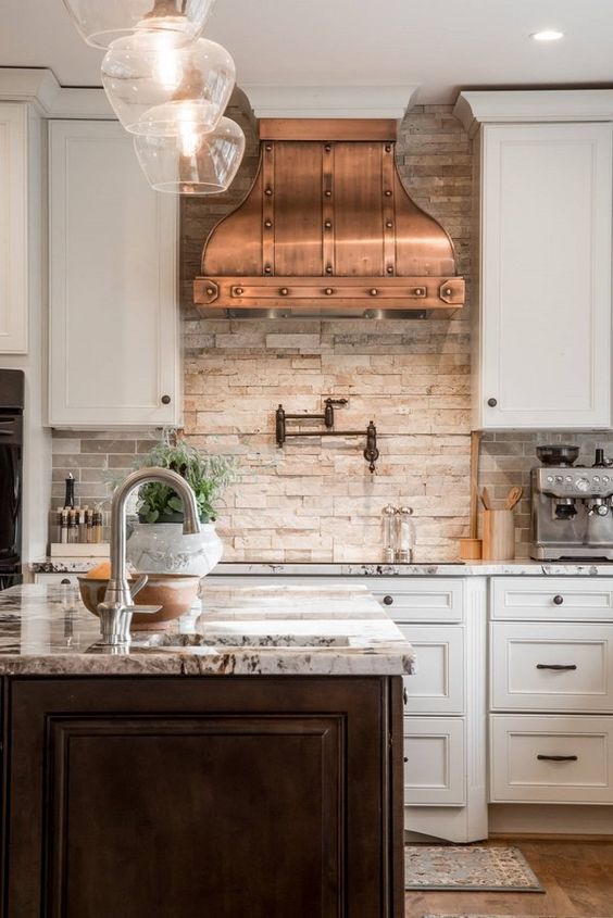 White cabinets with Stone Backsplash