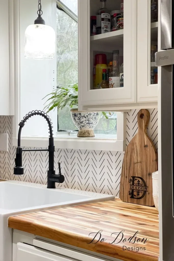 Peel and Stick Wallpaper Backsplash with White Cabinets