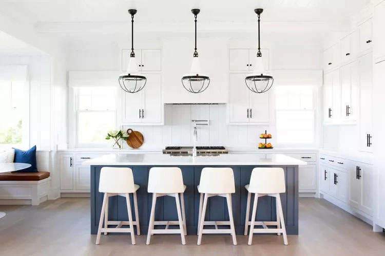 White Painted Shiplap backsplash with white cabinets. This is one of my favorite kitchen backsplash ideas