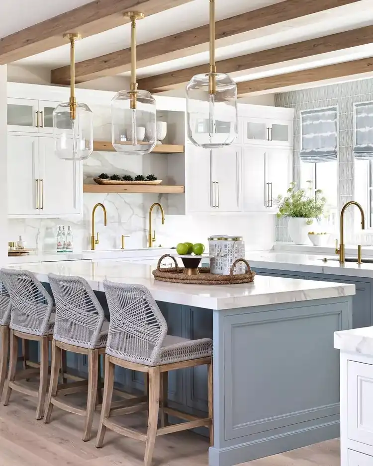 Blue Grey Plus White cabinet combination in a modern kitchen