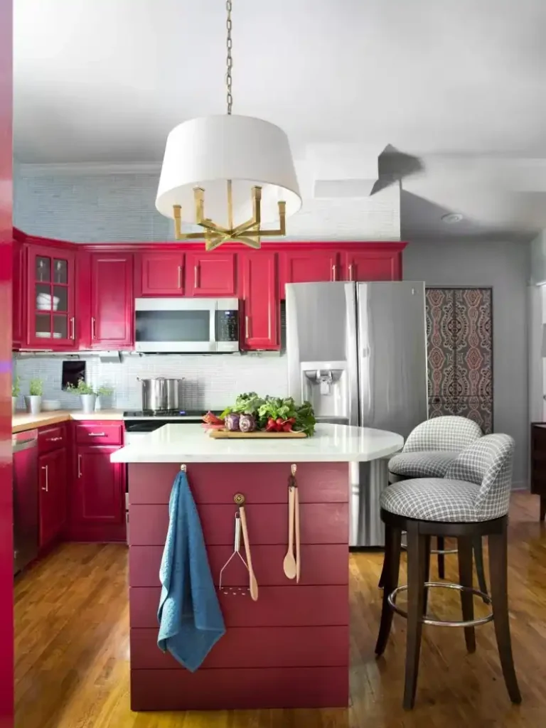 Light White Plus Maroon cabinet combination in a beautiful kitchen 