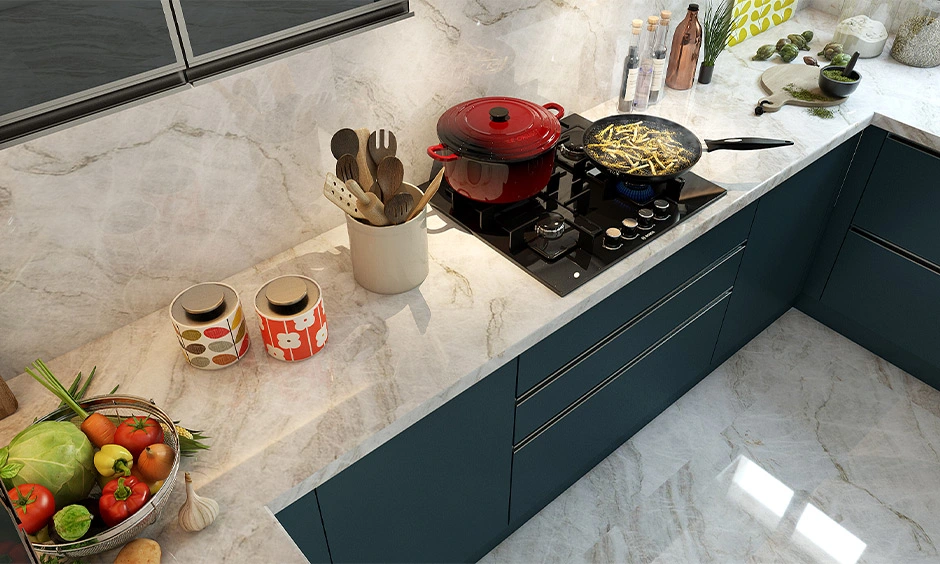 A beautiful Kitchen Countertop with a stove fitted in it