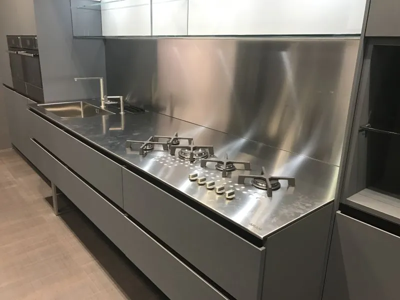  Kitchen with steel backsplash and countertop