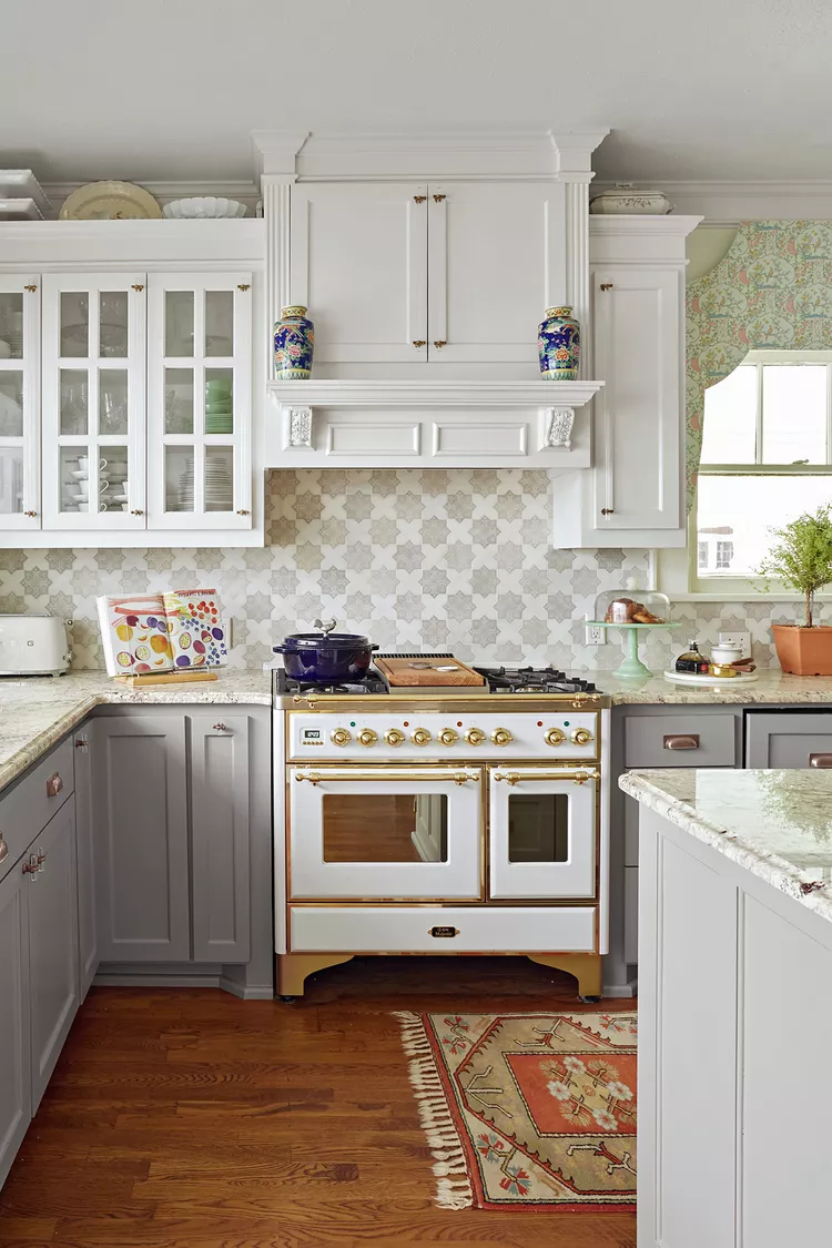 Star-patterned decorative stone Tile Backsplash is one of best Backsplash Ideas For Kitchen