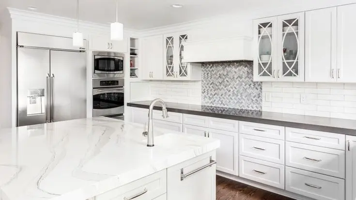 a modern kitchen with beautiful countertop