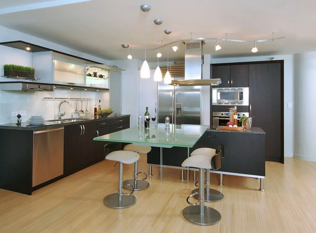 Glass Table kitchen Island with seats