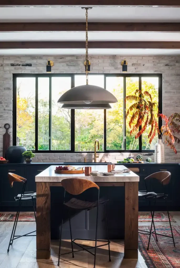 A compact Kitchen Island with open underneath and with storage drawers