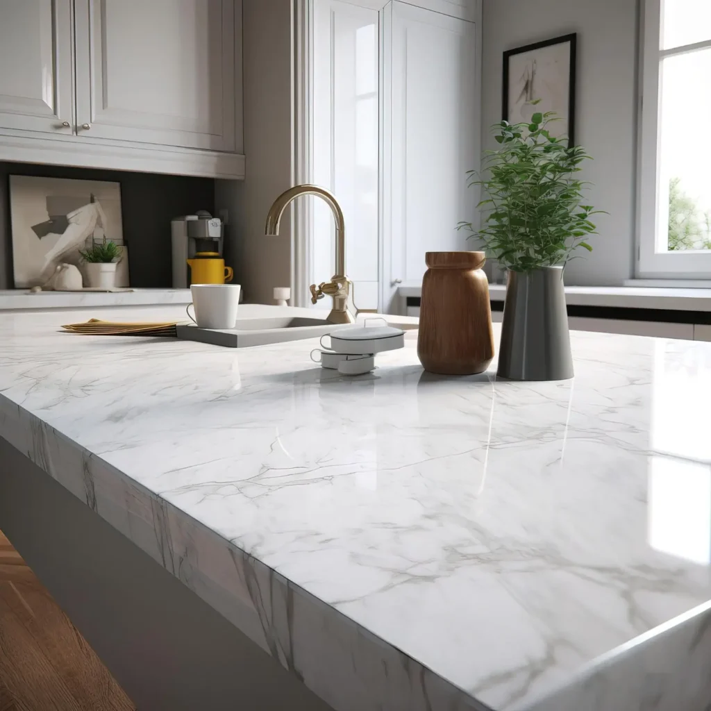 White Marble Countertop in a modern kitchen  