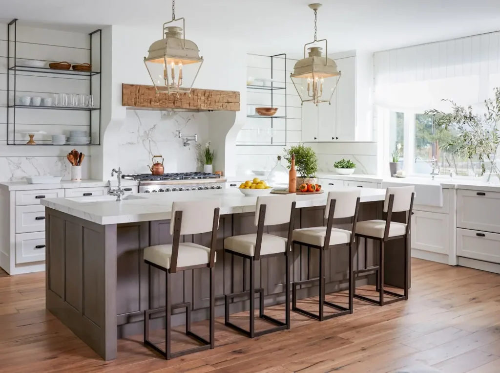 Open Kitchen Island with Seating having footrest 