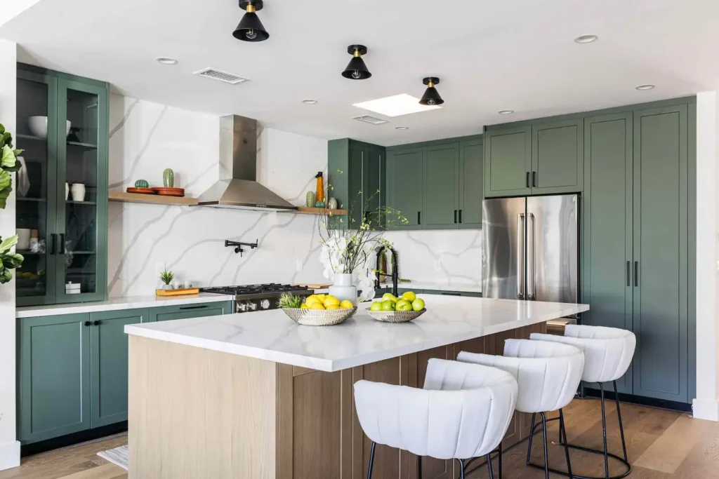 A beautiful Simply White Kitchen Island With One Side Seated