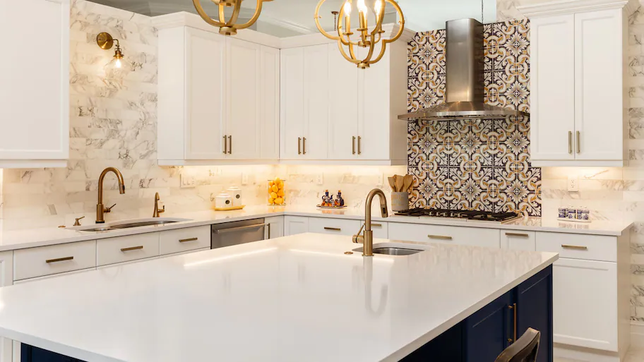 modern kitchen with a bold backsplash